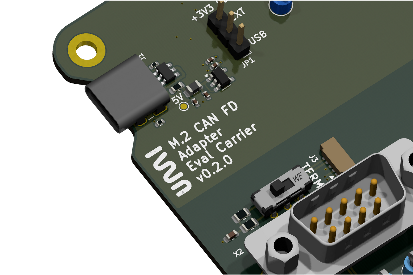 Close up of logo and device name printed on board silkscreen