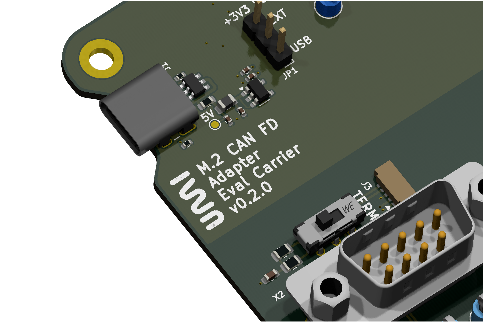 Close up of logo and device name printed on board silkscreen
